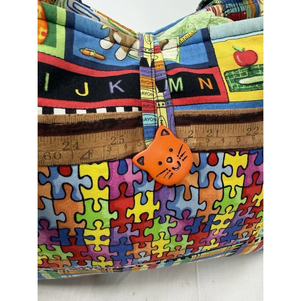 Vintage Teacher Tote Bag ABC Crayon School Theme Cotton Canvas 13.5x10.5 Exc Con - Picture 7 of 16